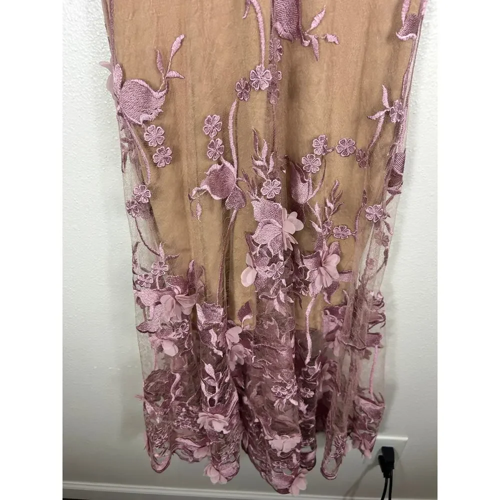 Dress the Population Audrey Floral Applique Fit & Flare Dress Pink Large - Picture 4 of 9